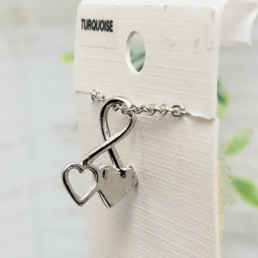⚠️SALE⚠️ New Turquoise Inlay Double Heart Pendant With Chain Necklace - Picture 4 of 7